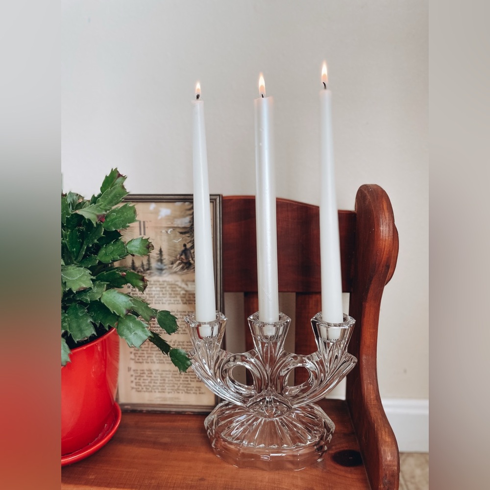 Vintage Crystal 3-arm Candlestick Holder